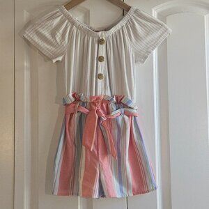 Share PaperDoll Girls Size 10/12 Romper Stripes Paperbag Tie Waist Coastal Prepp